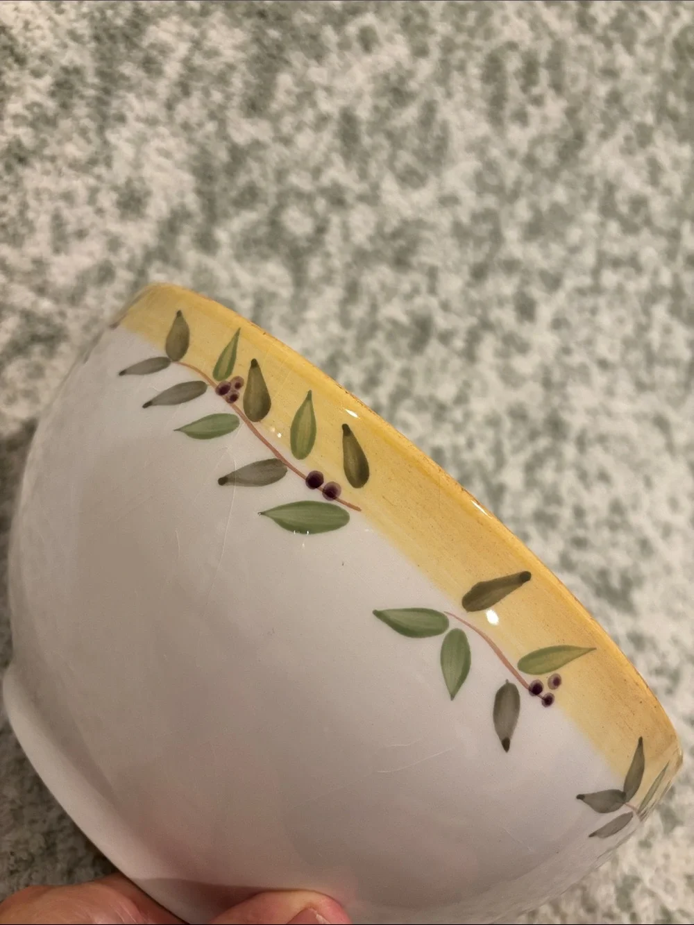 Crate & Barrel Olive Branch Ceramic Serving Bowl Yellow Green RS 9” Portugal